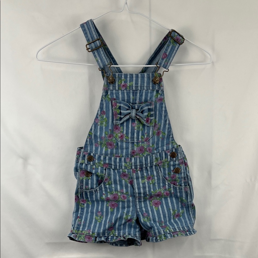 Girl’s Overalls - Shorts - Striped with Roses - Size 4t